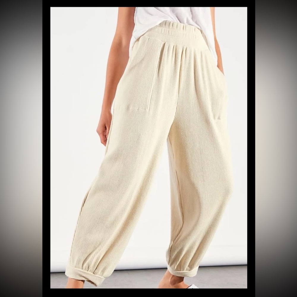 Free People FP Beach Better Days Ribbed Cotton Jogger Pants Beige XS